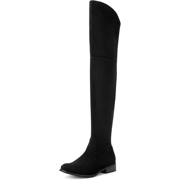 🆕Women's Black Over The Knee Boots Thigh High Low Block Heel Pointed Toe Boots - Picture 3 of 9
